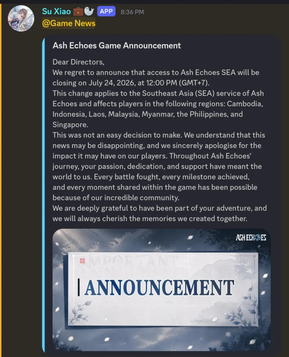 Ash Echoes SEA Discord